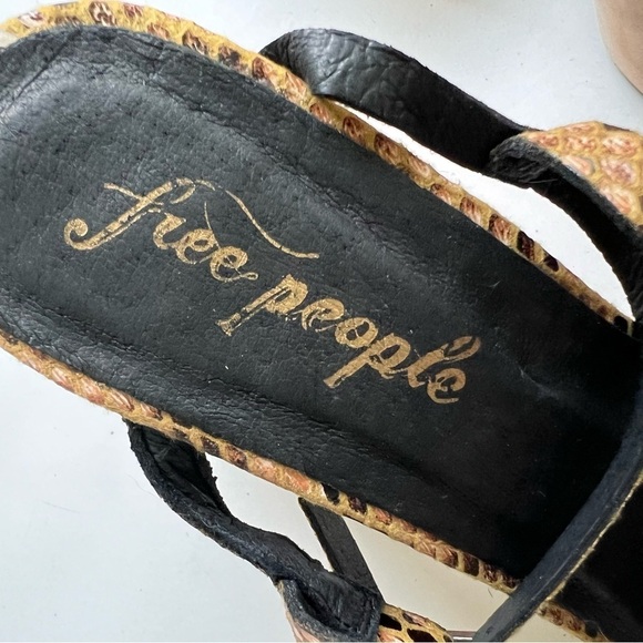 Free People Liv Block Heel Snakeskin Strappy Sandals Heels Animal Shoes - Picture 4 of 7